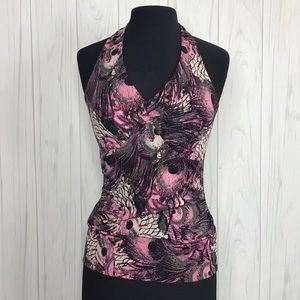 Bisou Bisou pink and black halter top medium